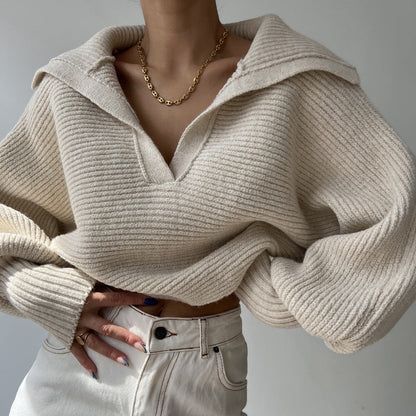 Damen Strickpullover Oversized Kuschelig Beige