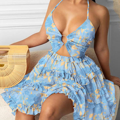 Damen Sommerkleid Rüschendetails V-Ausschnitt Eveloria