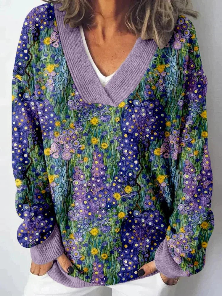 Damen Pullover V-Ausschnitt Floralmuster Lässig Eveloria
