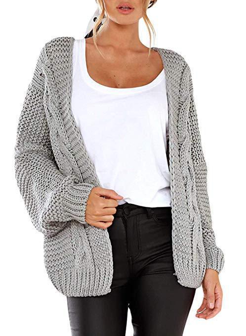 Damen Grobstrick-Cardigan Zopfmuster Weit Schnitt Eveloria