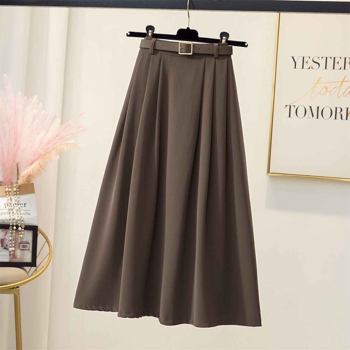 Damen Maxirock Elegante Taillenschnalle Eveloria