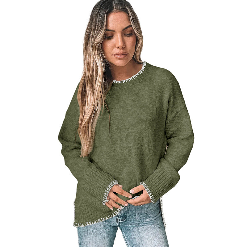Damen Strickpullover Lässig Rippdetails Beige
