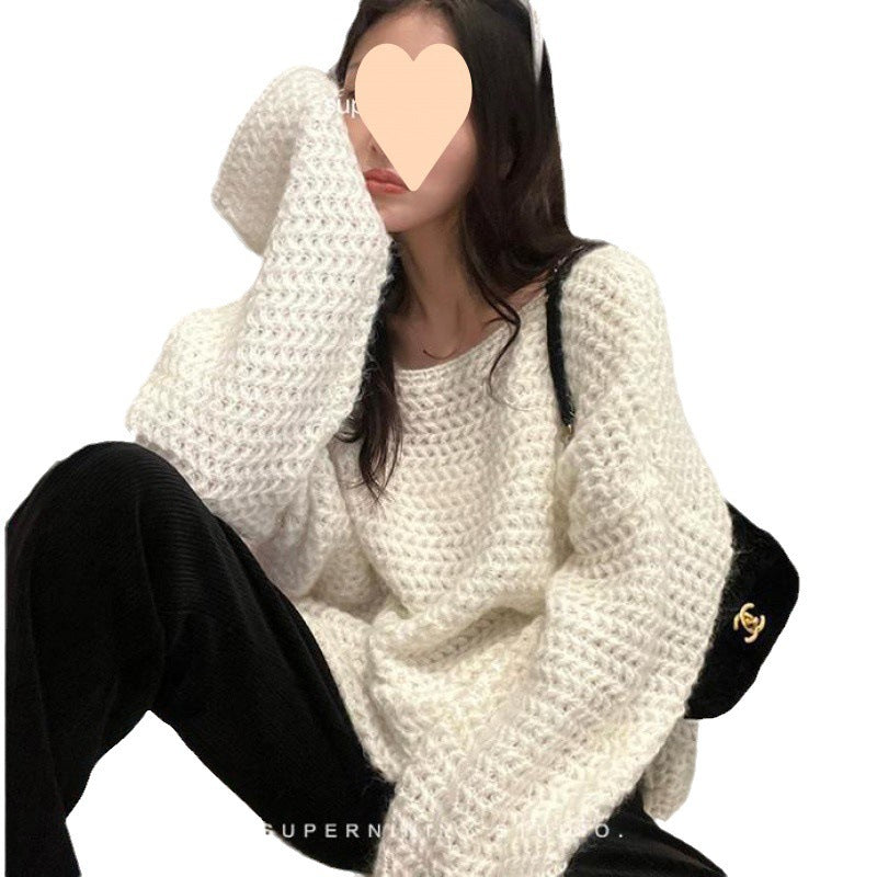Damen Oversized Pullover Grobstrick Beige