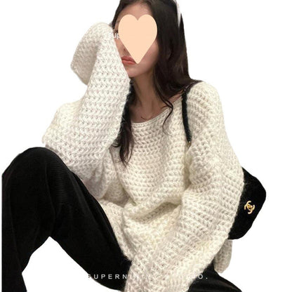 Damen Oversized Pullover Grobstrick Beige