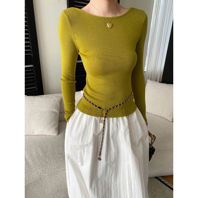 Damen Langarmoberteil Weiches Strick Oberteil Rippstruktur Beige