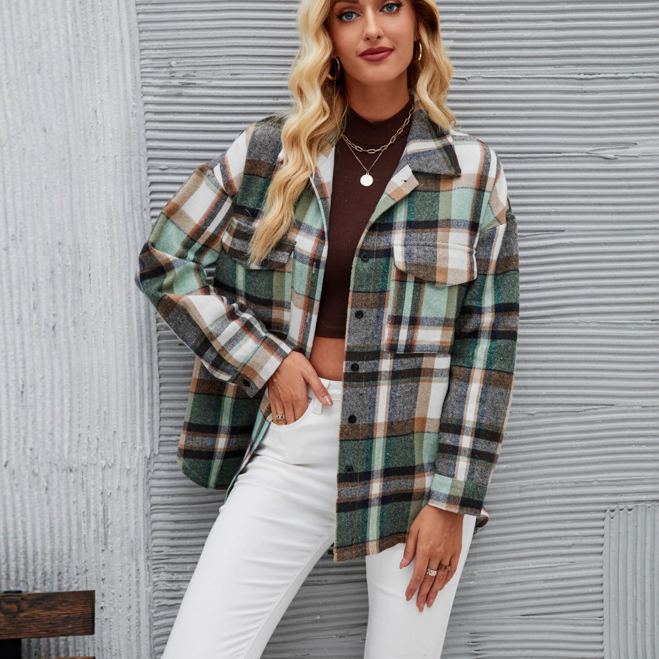 Damen Karomuster Hemdjacke Eveloria - Eveloria