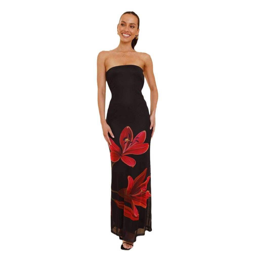 Damen Maxikleid Floraler Druck Gerafftes Oberteil