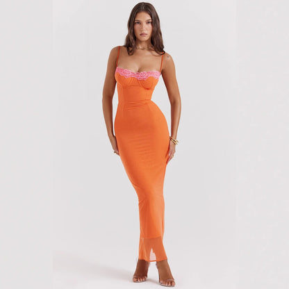 Damen Maxikleid Herzförmiger Ausschnitt Transparent Eveloria