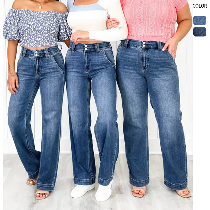 Damen High-Waist Jeans Weite Bein Eveloria - Eveloria