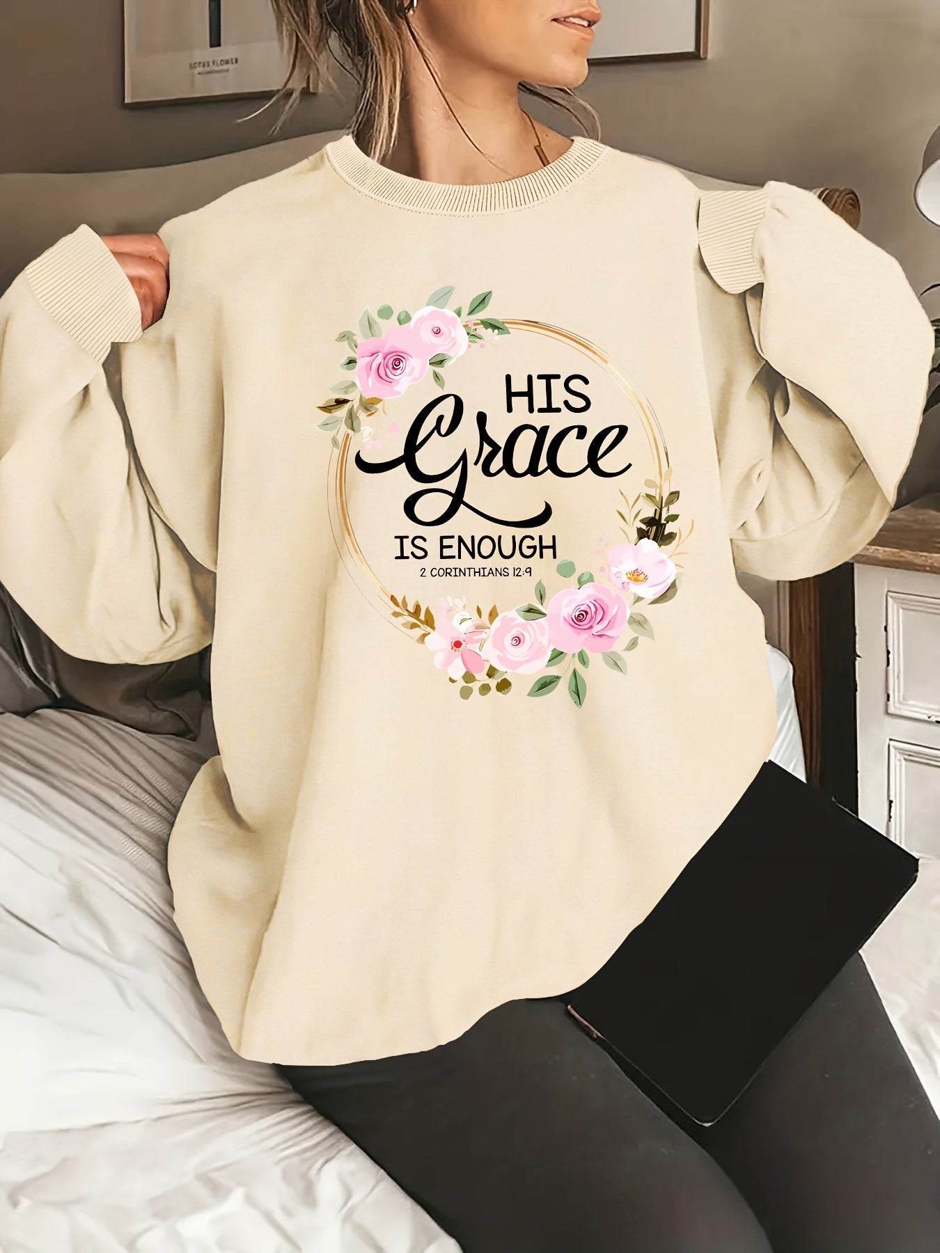 Damen Sweatshirt Florales Design Motivierender Schriftzug Eveloria