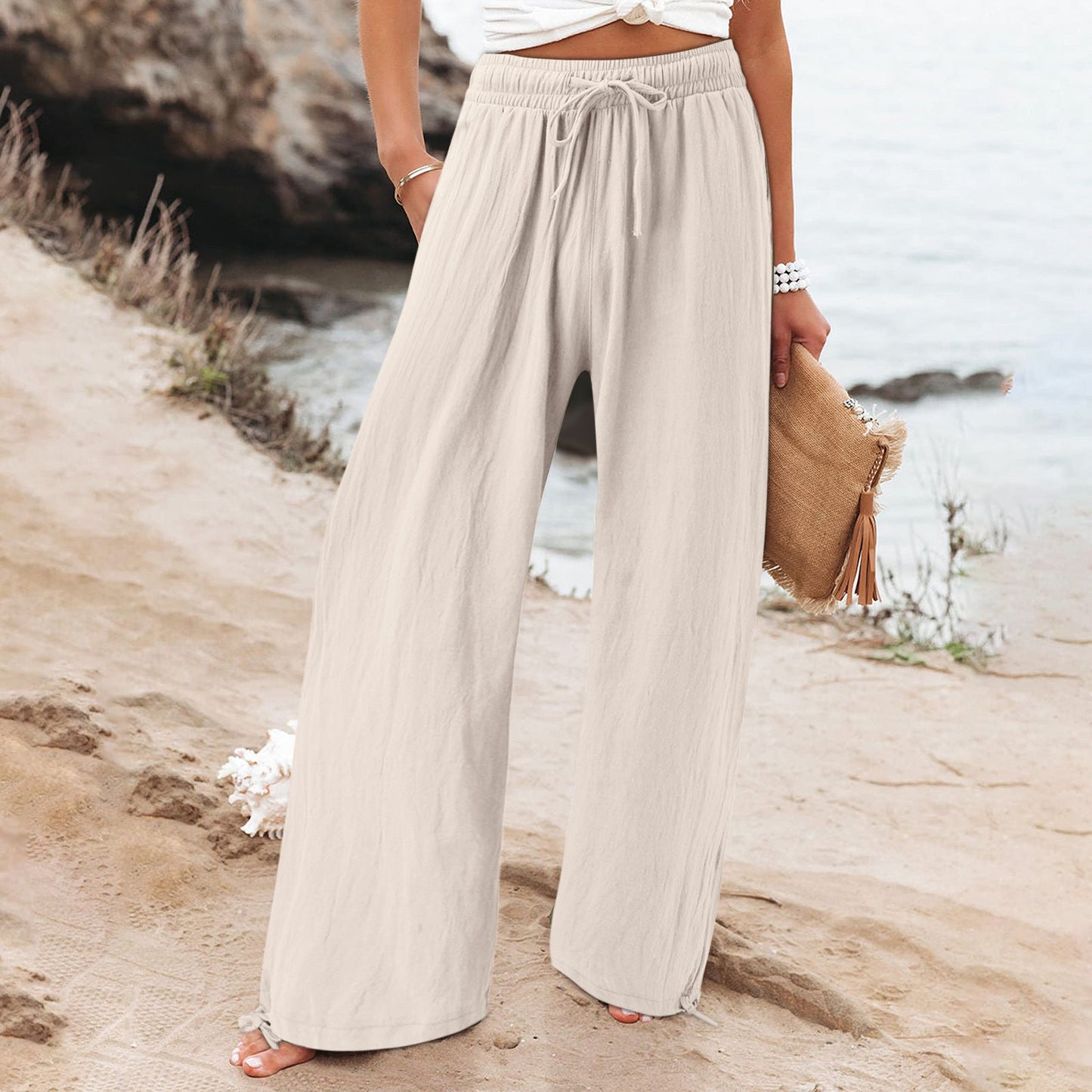 Damen Sommerhose Luftsamtstoff Weite Bein