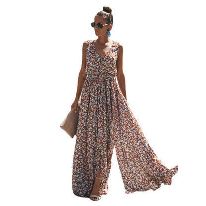 Damen Maxi-Kleid Floralmuster Hochschlitz Eveloria
