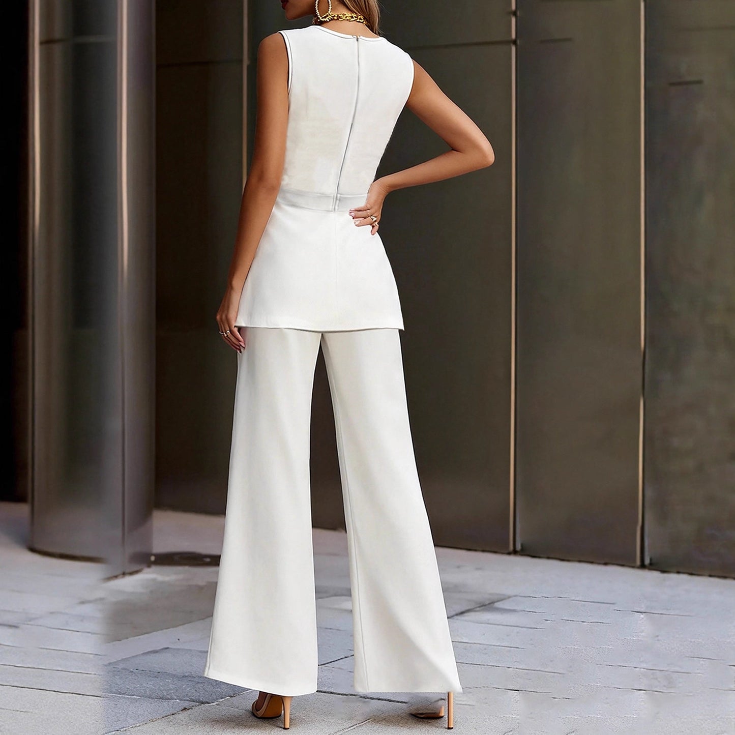 Damen Jumpsuit Tailliert V-Ausschnitt Eveloria