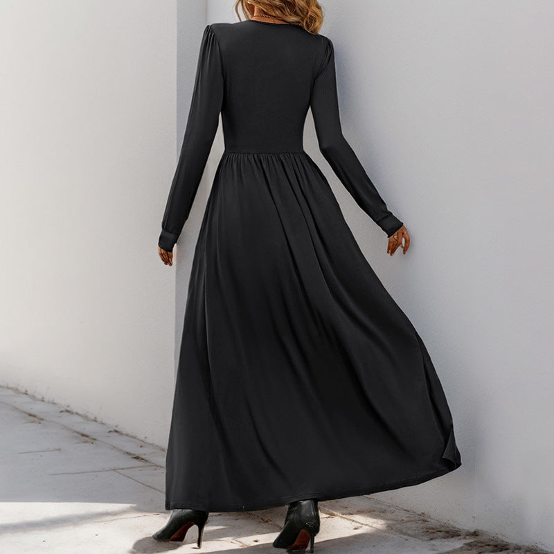 Damen Wickelkleid mit V-Ausschnitt und langen Ärmeln Eveloria