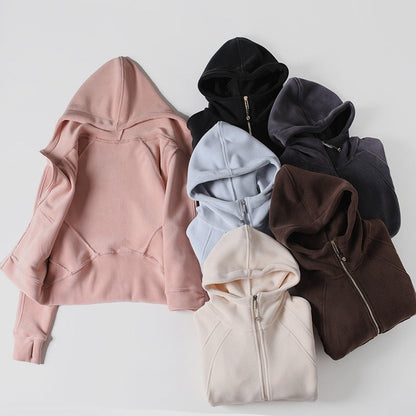 Damen Kapuzenjacke Kuschelig Hochkragen Praktische Taschen