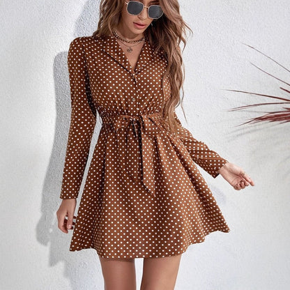 Damen Mini-Kleid Gepunktet Mit Gürtel