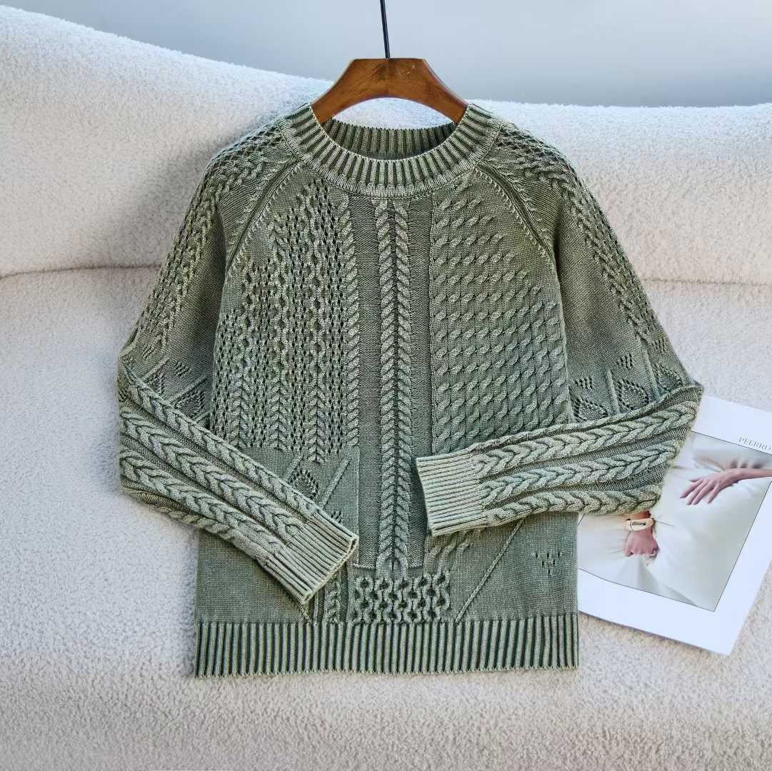 Damen Pullover Strukturiertes Zopf-Design Rundhals Eveloria