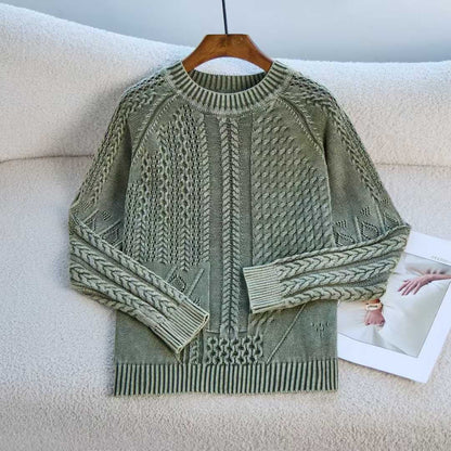 Damen Pullover Strukturiertes Zopf-Design Rundhals Eveloria