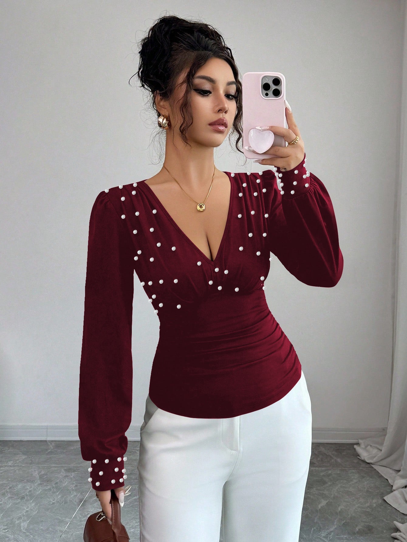 Damen Blusenshirt V-Ausschnitt Verzierung Eveloria