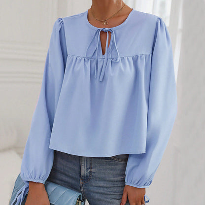 Damen Bluse Lässiger Schnitt Dekoratives Bindeband