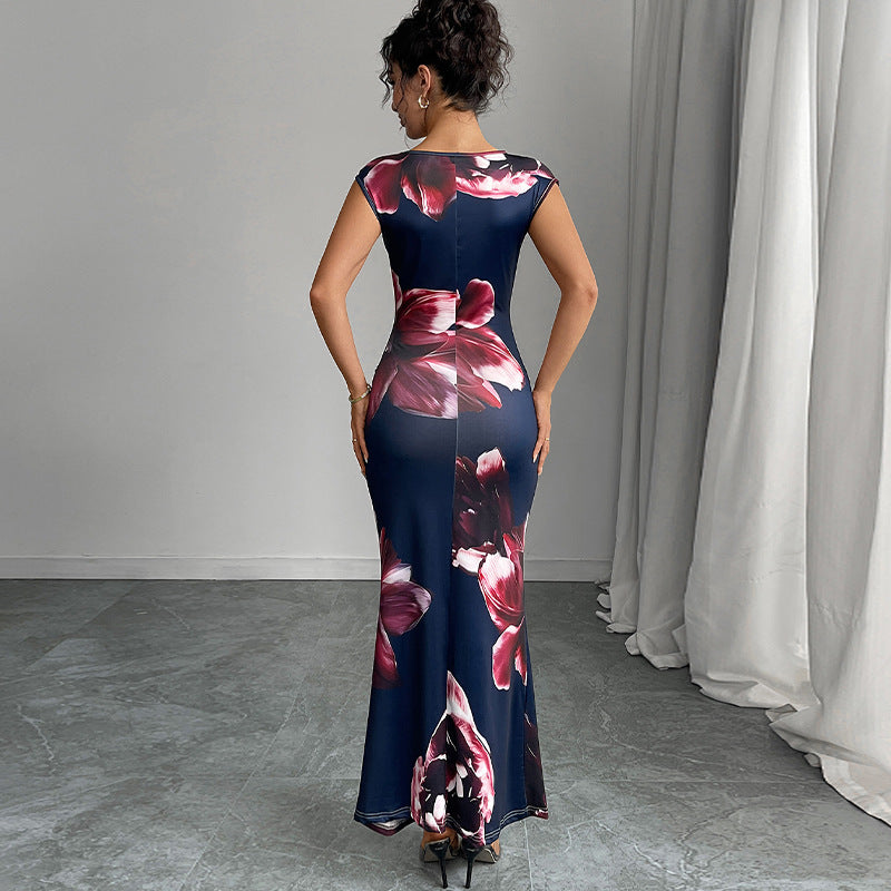 Damen Maxikleid Floralmuster Figurformend