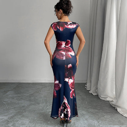 Damen Maxikleid Floralmuster Figurformend
