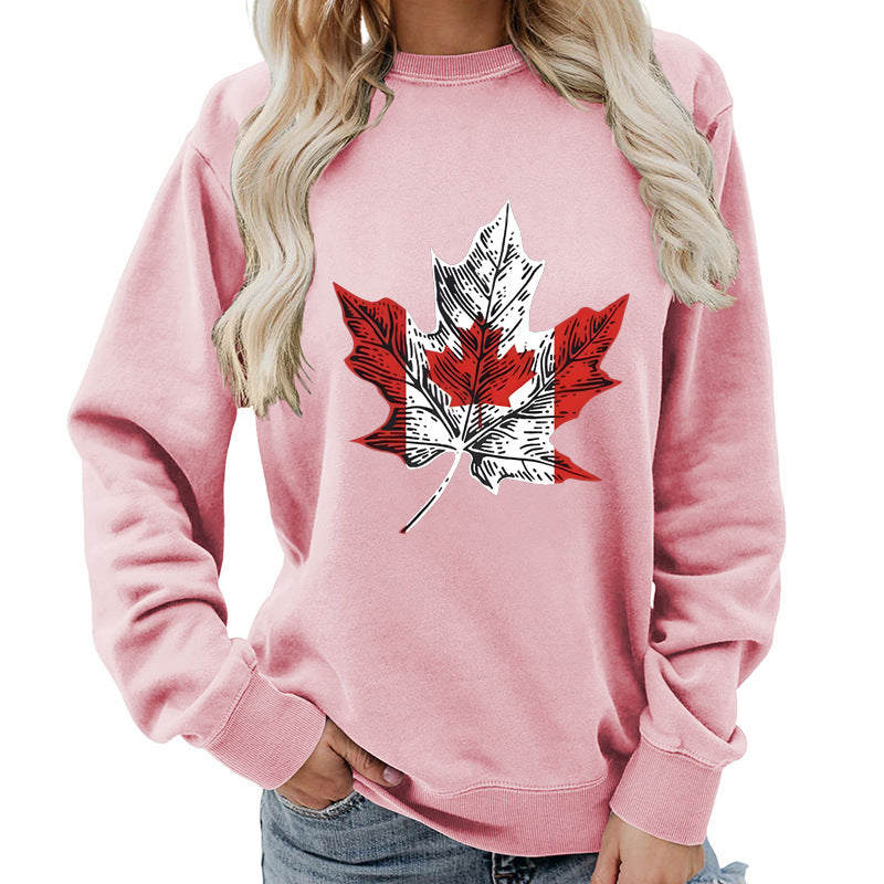 Damen Sweatshirt Ahornblatt-Motiv Gemütlich Grün Eveloria