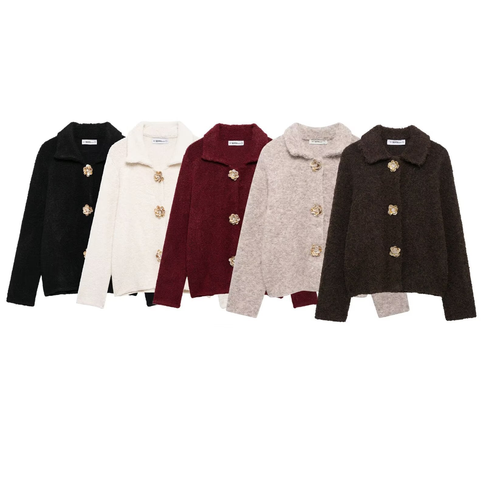 Damen Fleecejacke Kuschelig Elegante Knopfleiste Schwarz Eveloria - Eveloria