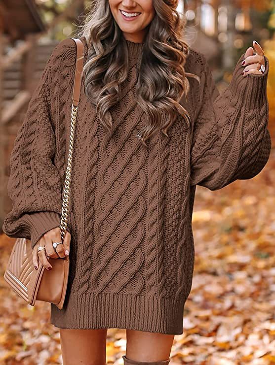 Damen Pullover Grobstrick Zopfmuster Oversized Beige