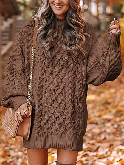 Damen Pullover Grobstrick Zopfmuster Oversized Beige