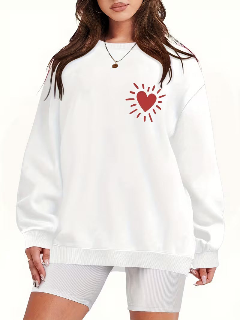 Damen Sweatshirt Lässig Übergroß Herzmotiv Grau