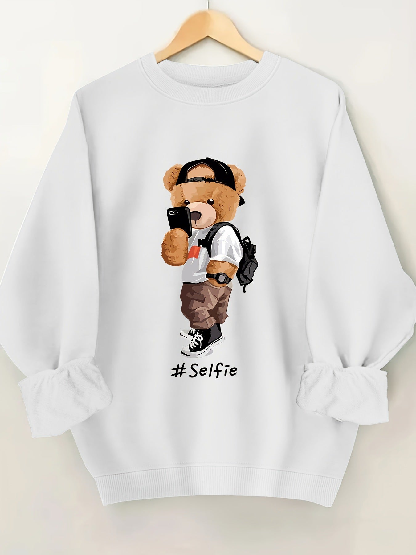 Damen Sweatshirt Bärendesign Lässig Grau Eveloria