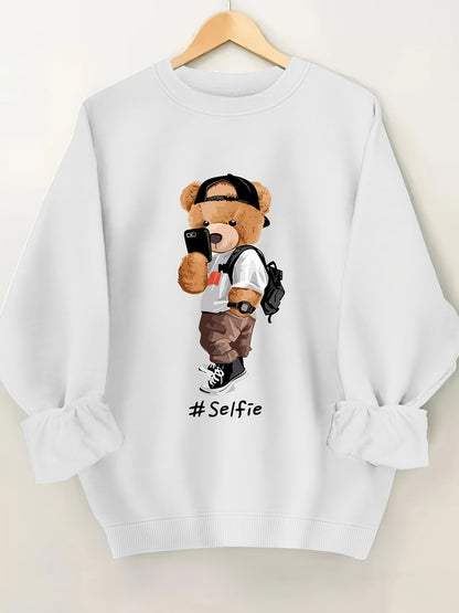 Damen Sweatshirt Bärendesign Lässig Grau Eveloria