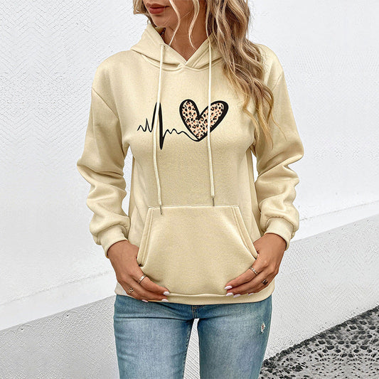 Damen Kapuzenpullover Tier-Design Herz-Muster Kängurutaschen Schwarz - Eveloria