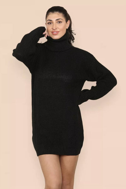 Damen Strickkleid Hochkragen Lässig Eveloria