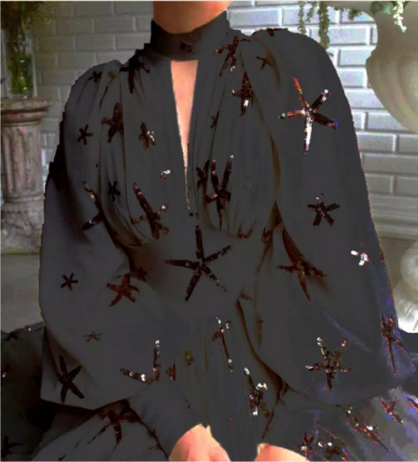 Damen Abendkleid mit Pailletten und Transparenz Eveloria