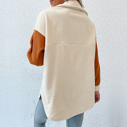 Damen Overshirt mit Taschen Farbkontrast Damenleichtblau