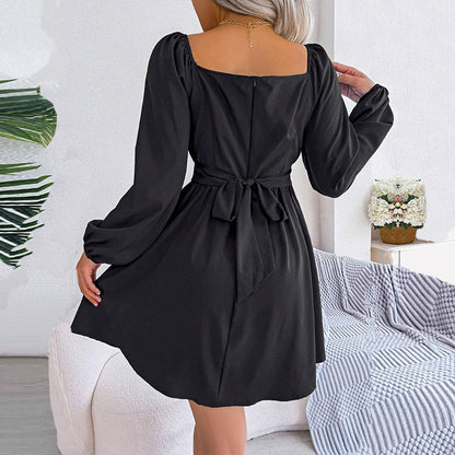 Damen Minikleid Gerafftes Oberteil Lange Puffärmel Eveloria