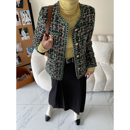 Damen Bouclé-Jacke Dekorative Knöpfe Eveloria