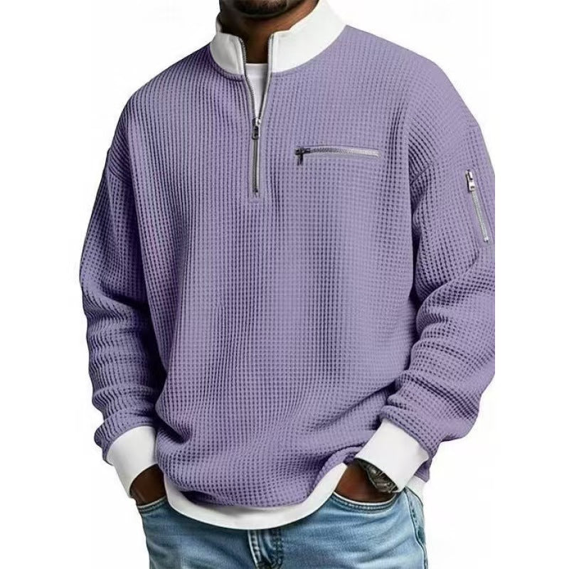 Herren Sweatshirt Hochkragen Reißverschluss Grau Eveloria