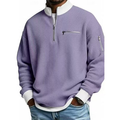 Herren Sweatshirt Hochkragen Reißverschluss Grau Eveloria