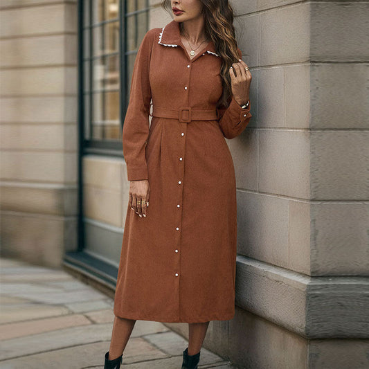 Damen Hemdblusenkleid Taillengürtel Seitenschlitz Eveloria - Eveloria