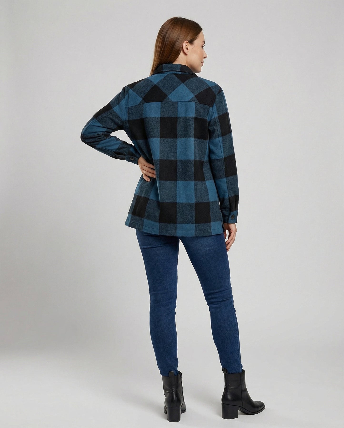 Damen Karo-Longbluse Baumwolle Lässig