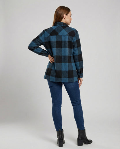 Damen Karo-Longbluse Baumwolle Lässig
