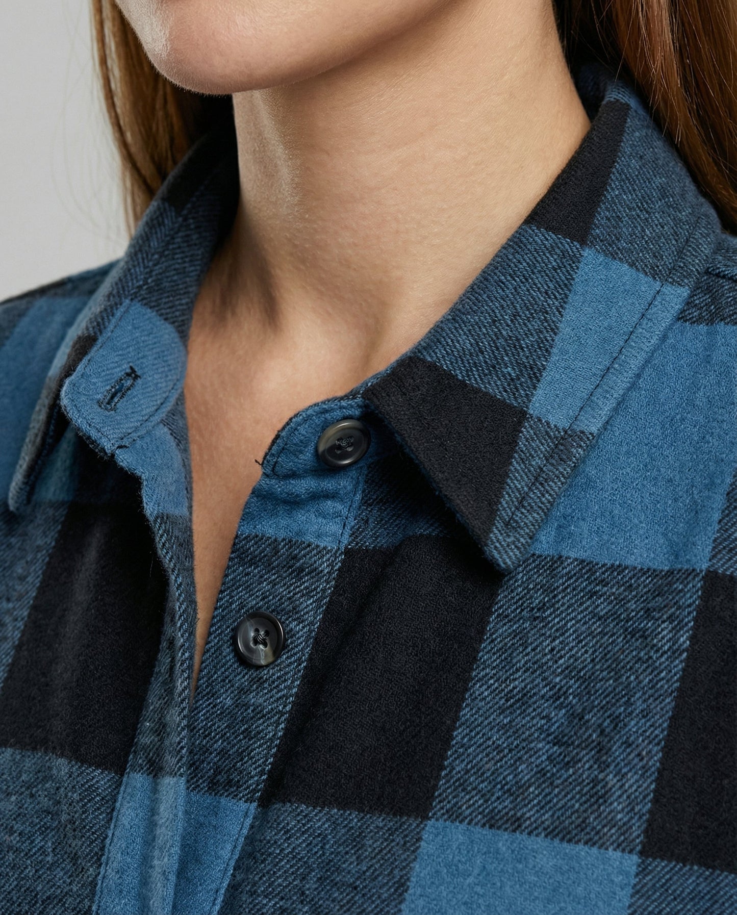 Damen Karo-Longbluse Baumwolle Lässig
