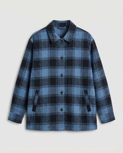 Damen Karo-Longbluse Baumwolle Lässig