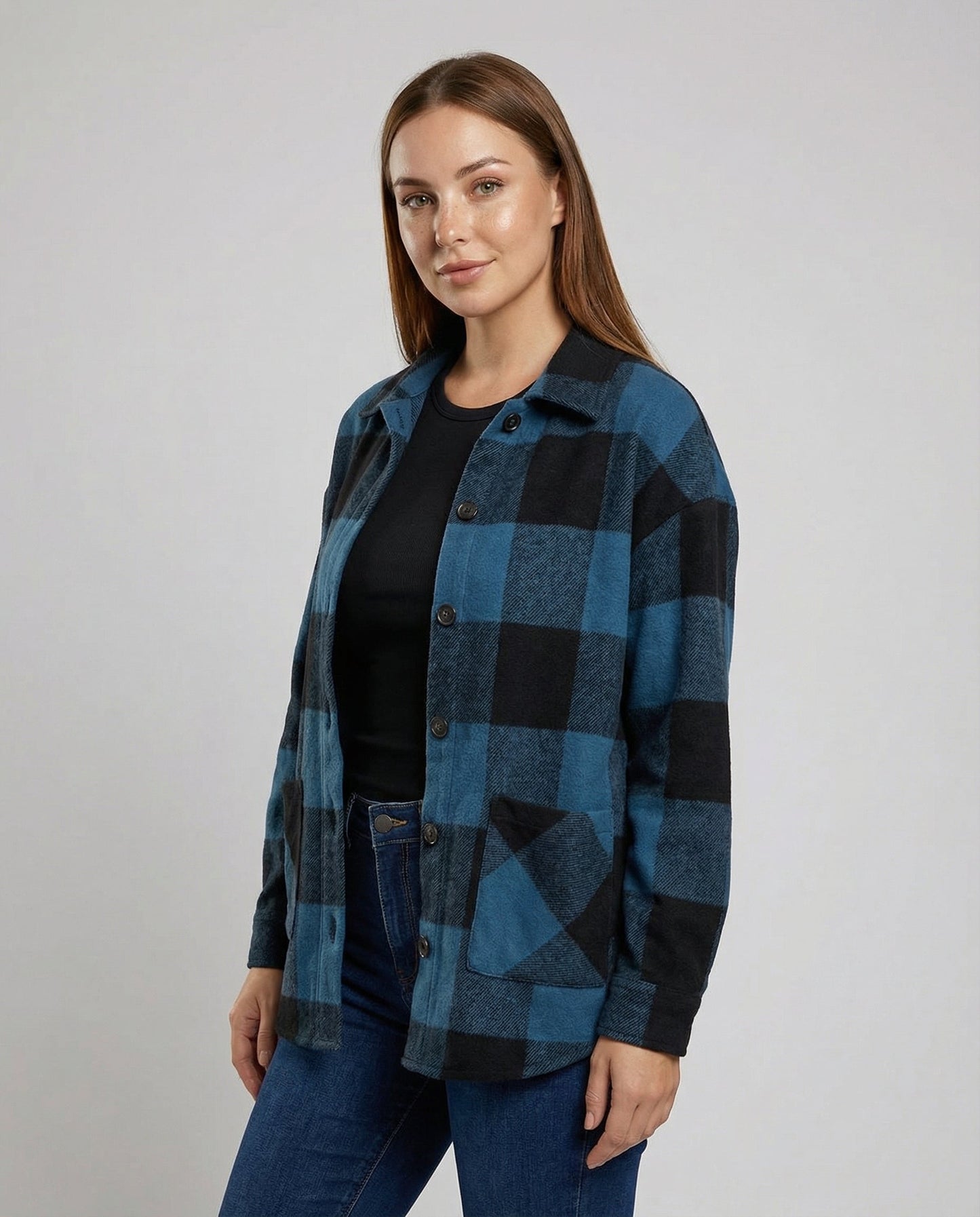 Damen Karo-Longbluse Baumwolle Lässig - Eveloria