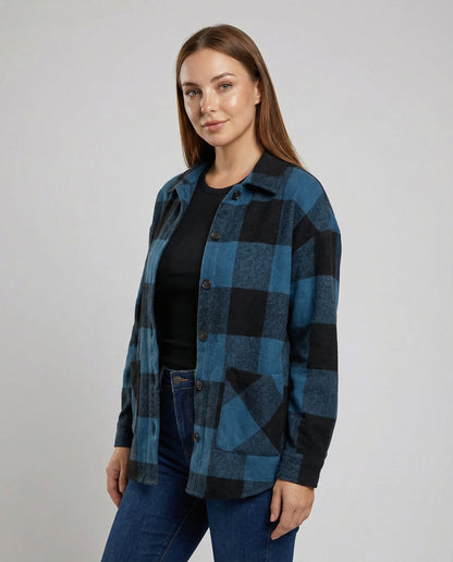 Damen Karo-Longbluse Baumwolle Lässig - Eveloria