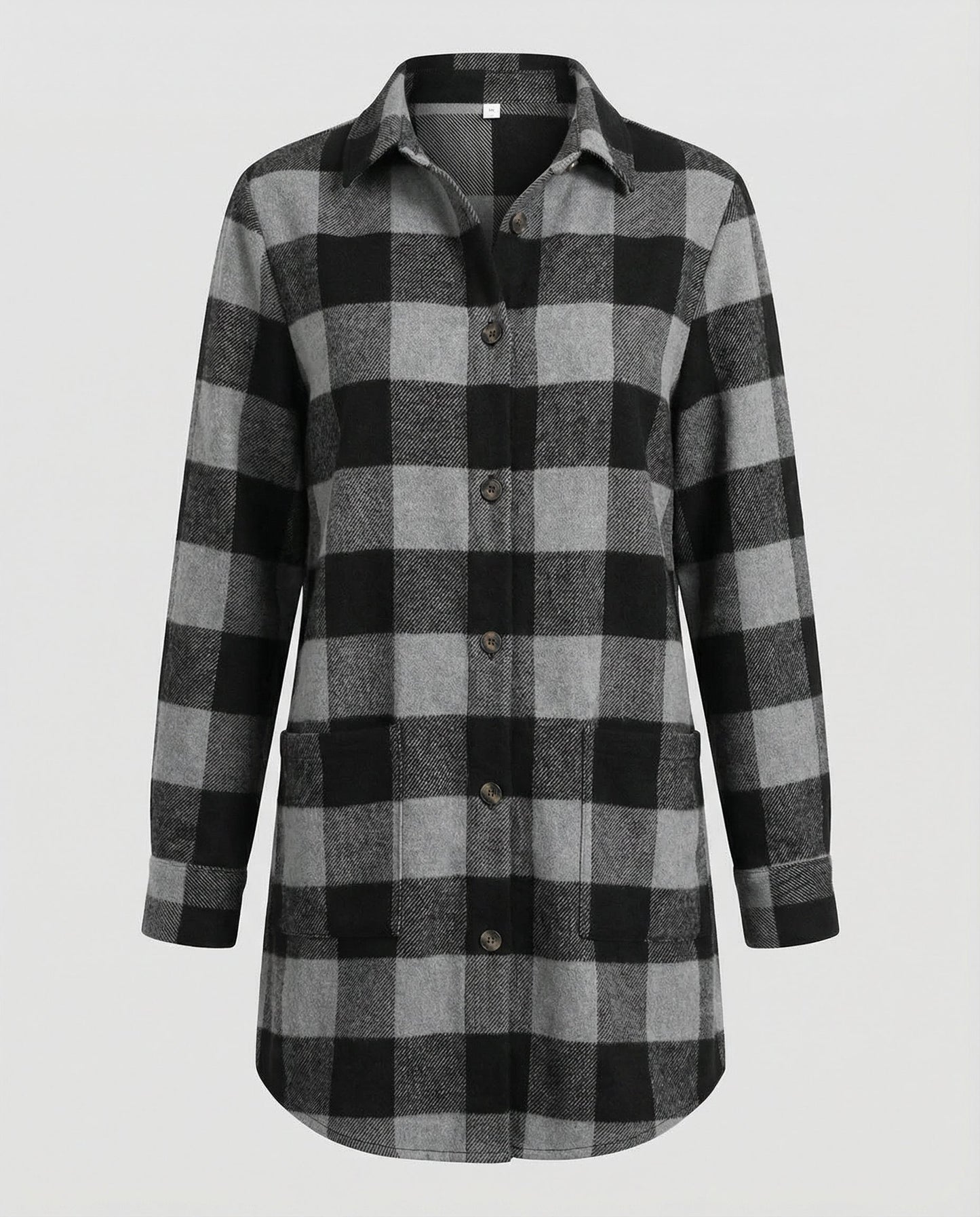 Damen Karo-Longbluse Baumwolle Lässig