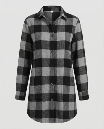 Damen Karo-Longbluse Baumwolle Lässig